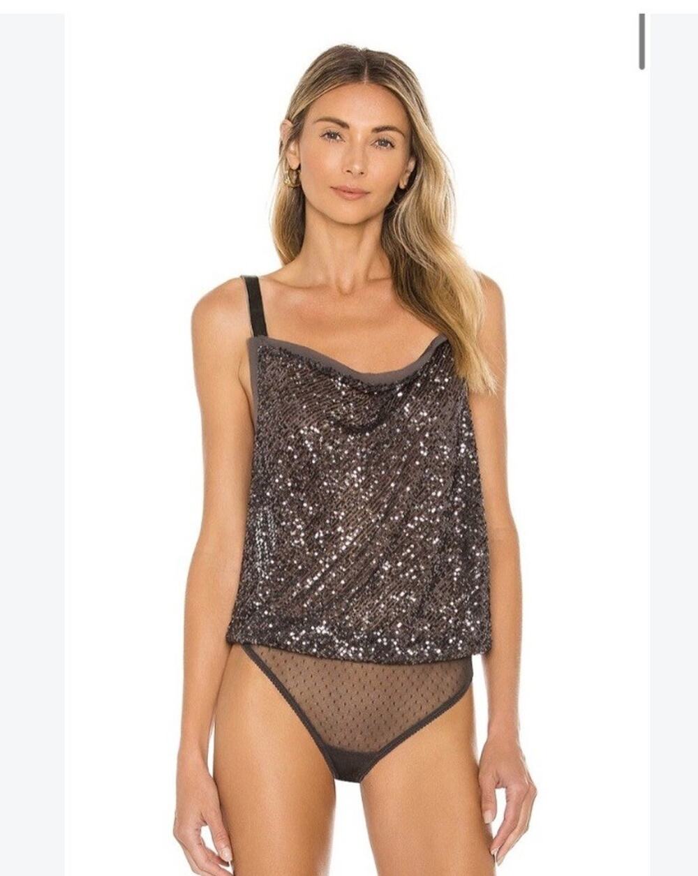 NEW Free People Shimmer & Shine Bodysuit- Small- Night Color black holiday